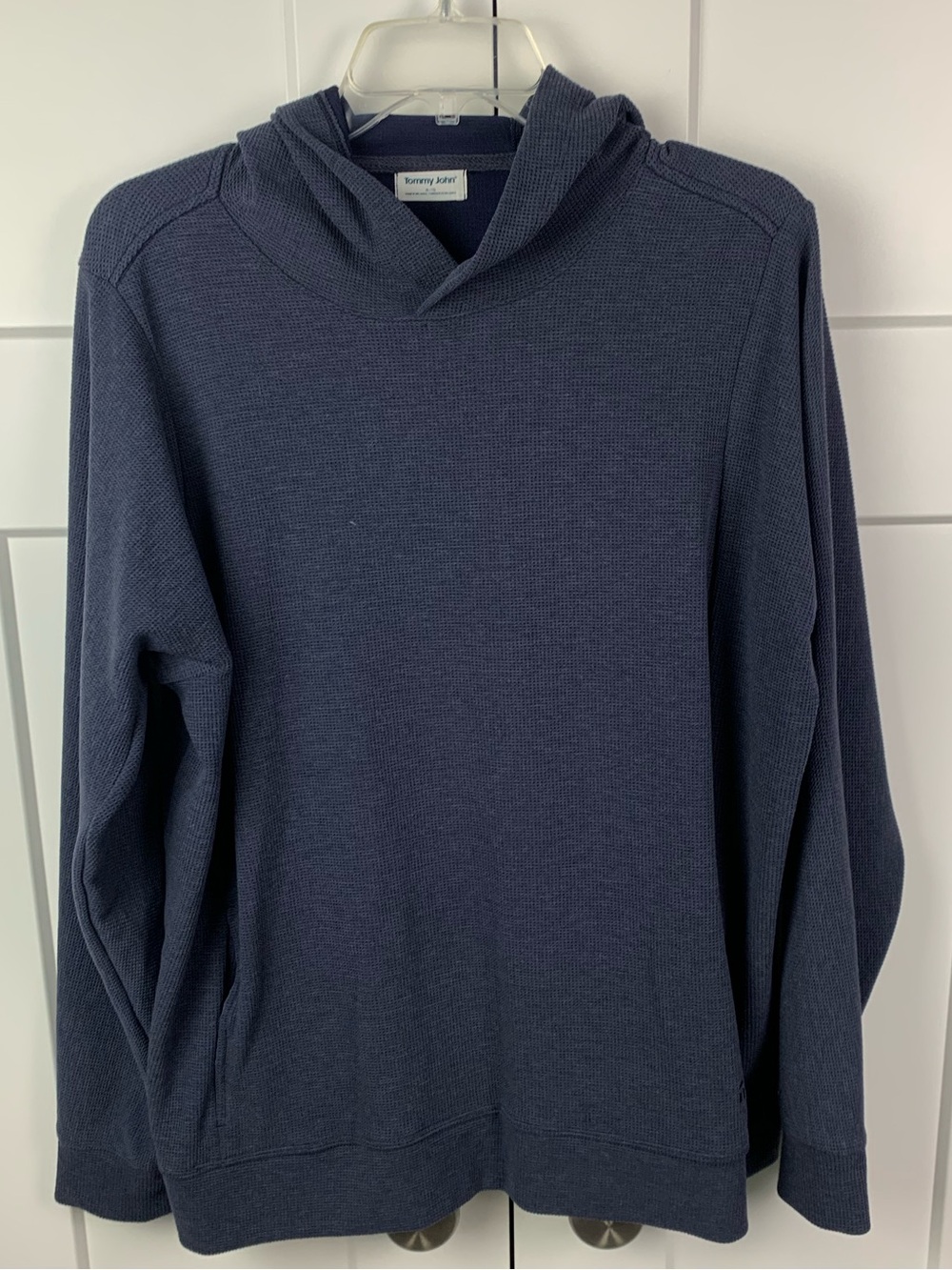 Tommy John XL Blue Waffle Knit Pullover Hooded Long Sleeve Casual Lounge